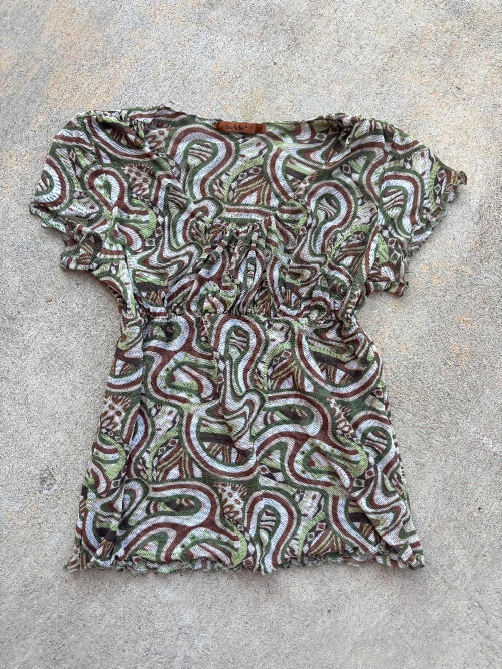 Y2K Green Patterned Babydoll Top